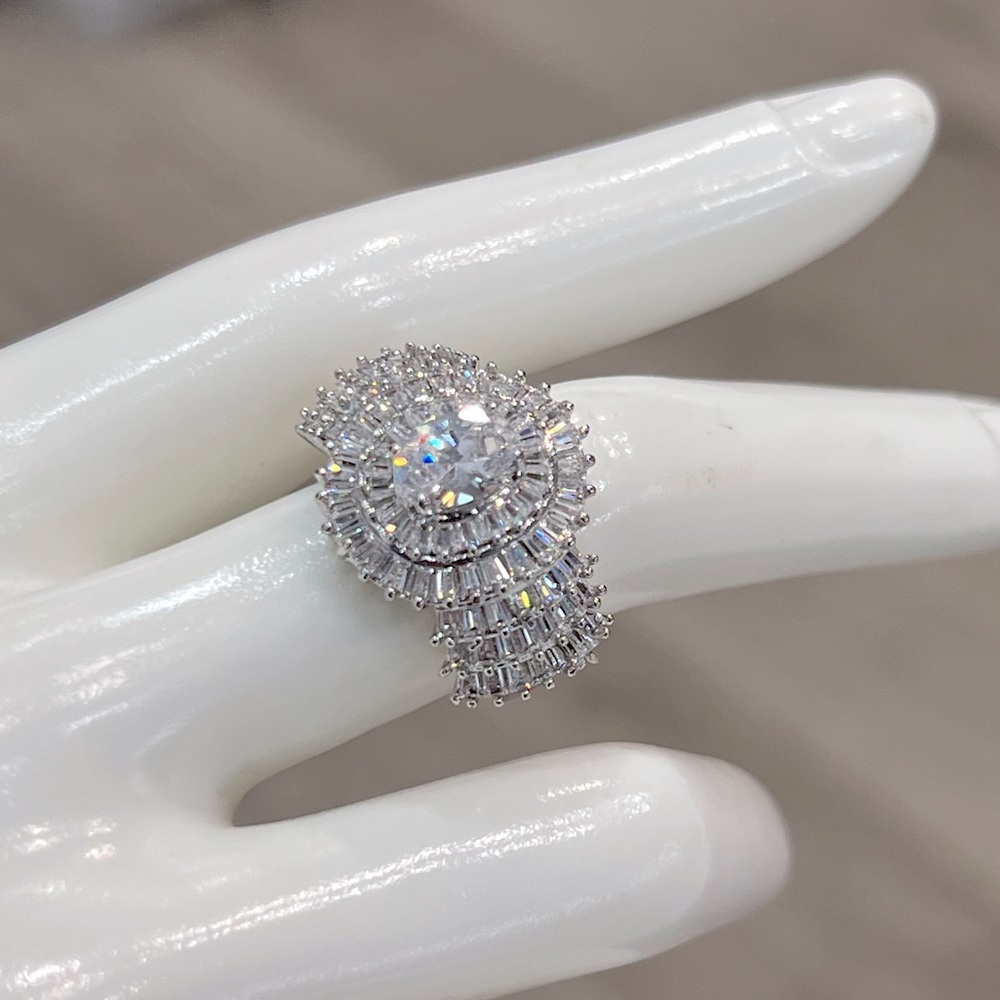 Diamond (Sim) Silver Statement Ring - image 7